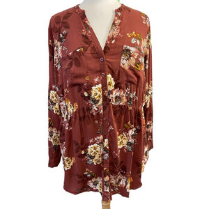 Women's Torrid Floral Blouse Size 1 Burgundy